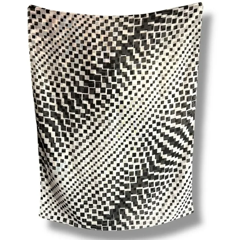 Womens Large Oversized Infinity Scarf Black White Checked Print Lightweight